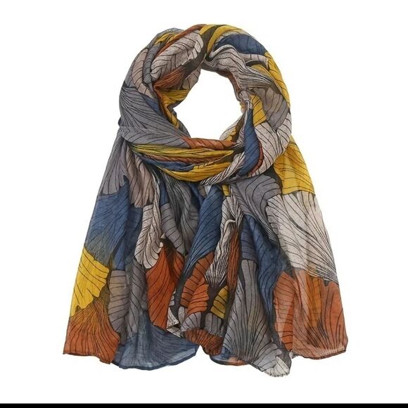 Large ginkgo biloba leaf colorful scarf shawl wrap beach cover up - Picture 1 of 4